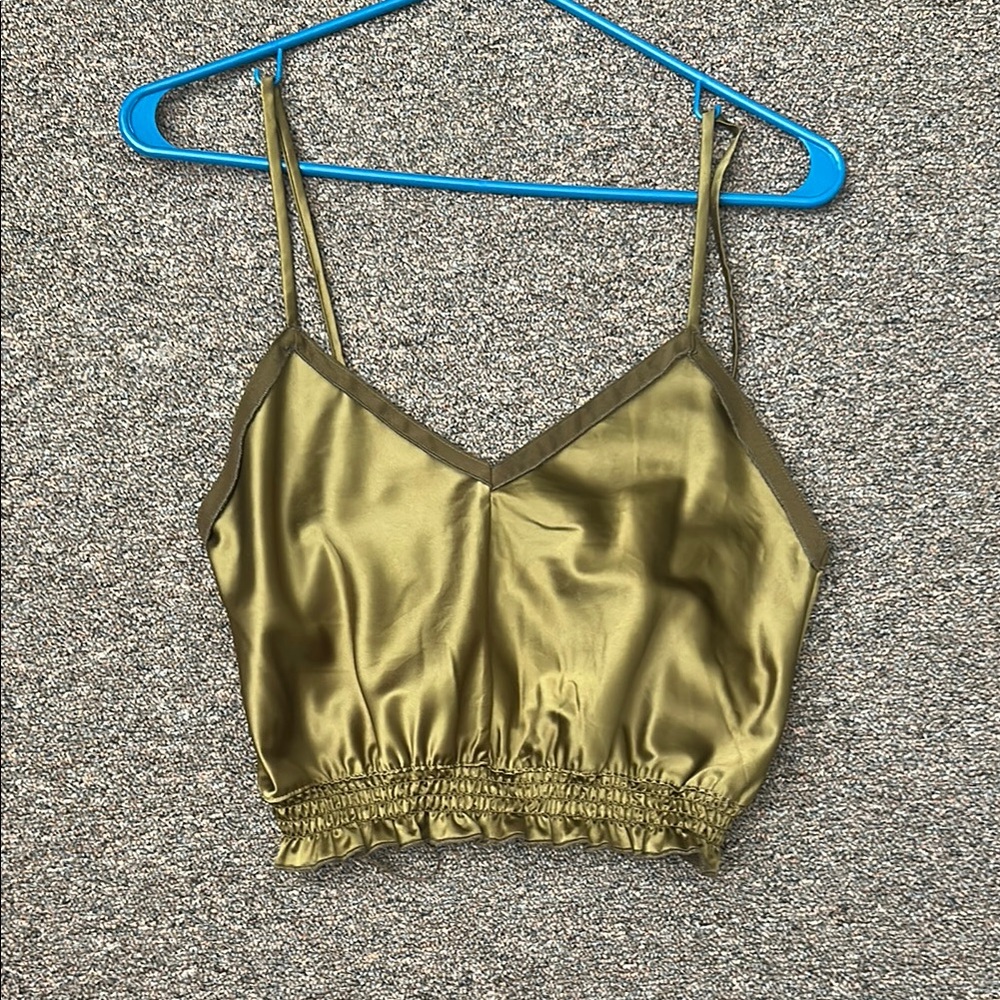 Zara Green Camisole Crop Top Fitted Ruched